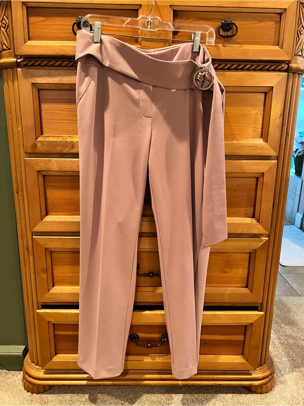 Soho Apparel Ltd High-Waist Tie-Belt Wide-Leg Pants Dusty Pink Rose Sz 1x